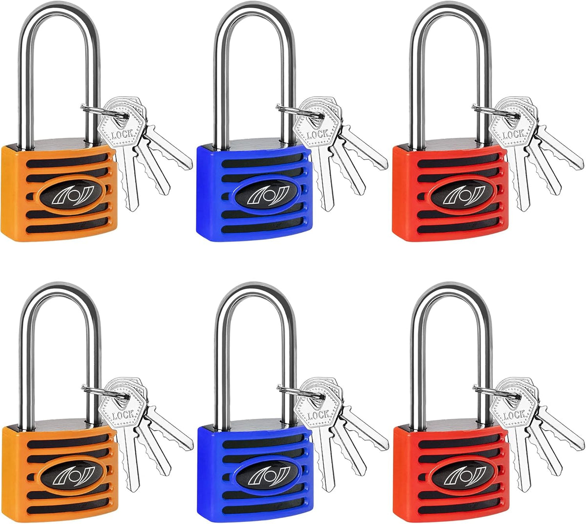 6 Pack Multicolored Padlocks with 2.6 Inch Long Shackle B669
