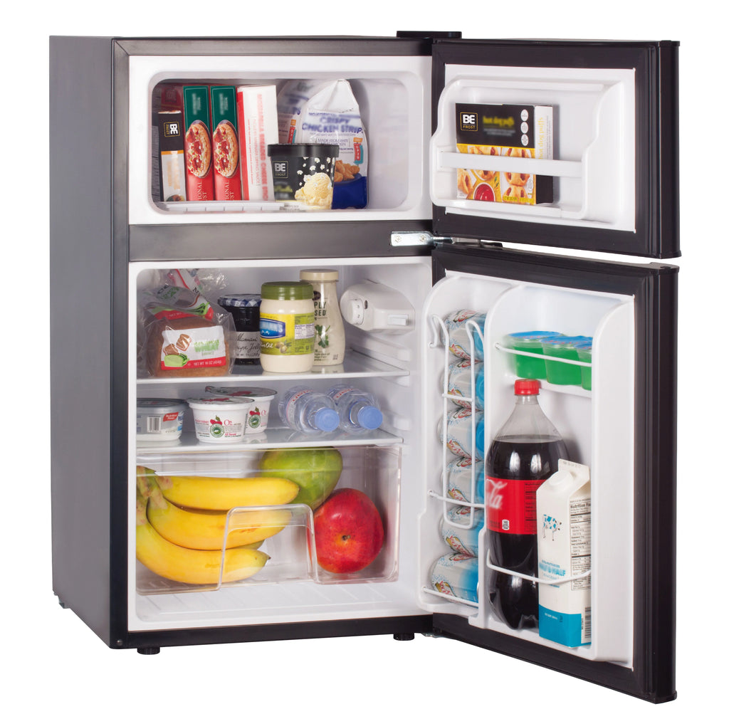 3.2 Cu Ft Two Door Mini Fridge with Freezer, Black E721249