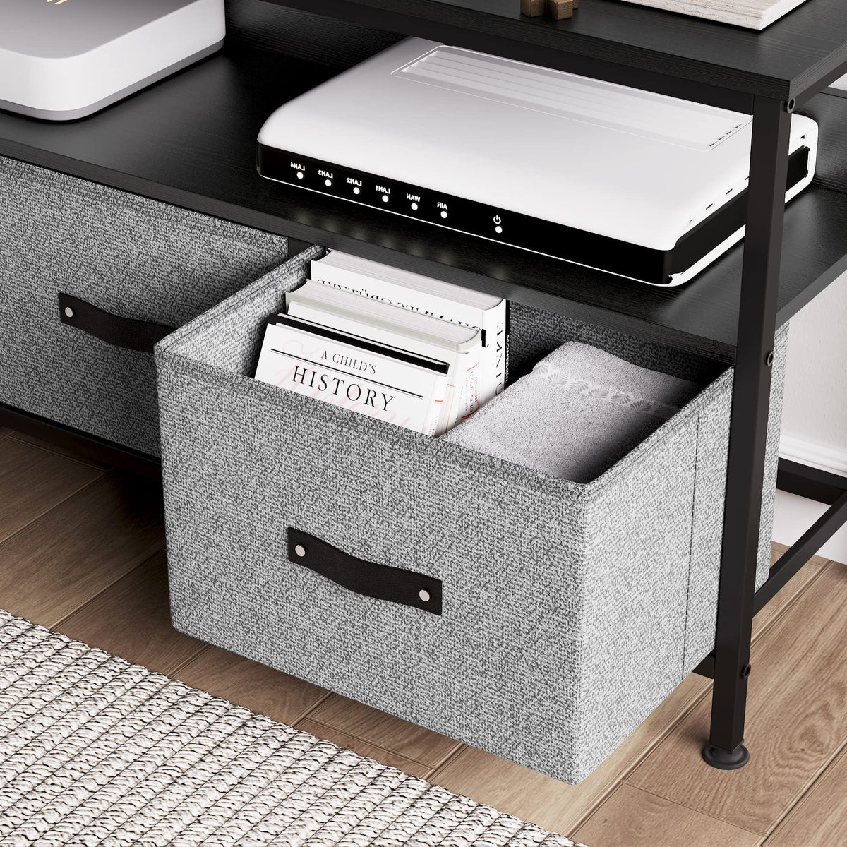 Grey Dresser TV Stand with Drawers and Shelves X9169