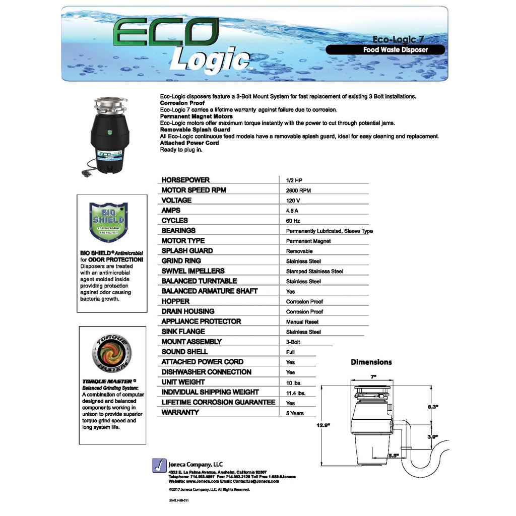 1/2 HP Garbage Disposal with Attached Power Cord C924481