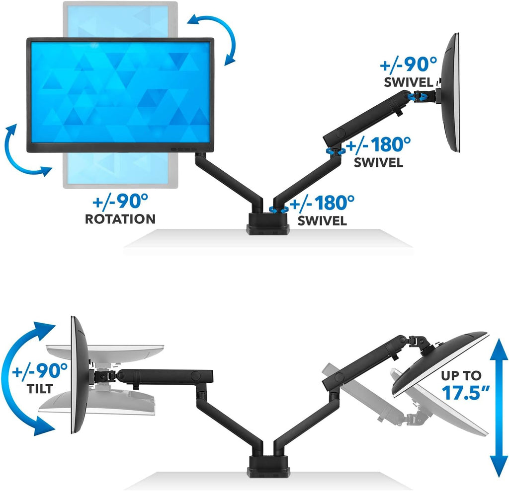 Dual Monitor Arm Mount Desk Stand, Height Adjustable, Fits Two 24 27 29 30 32 Inch VESA 75 100 Screens R617352