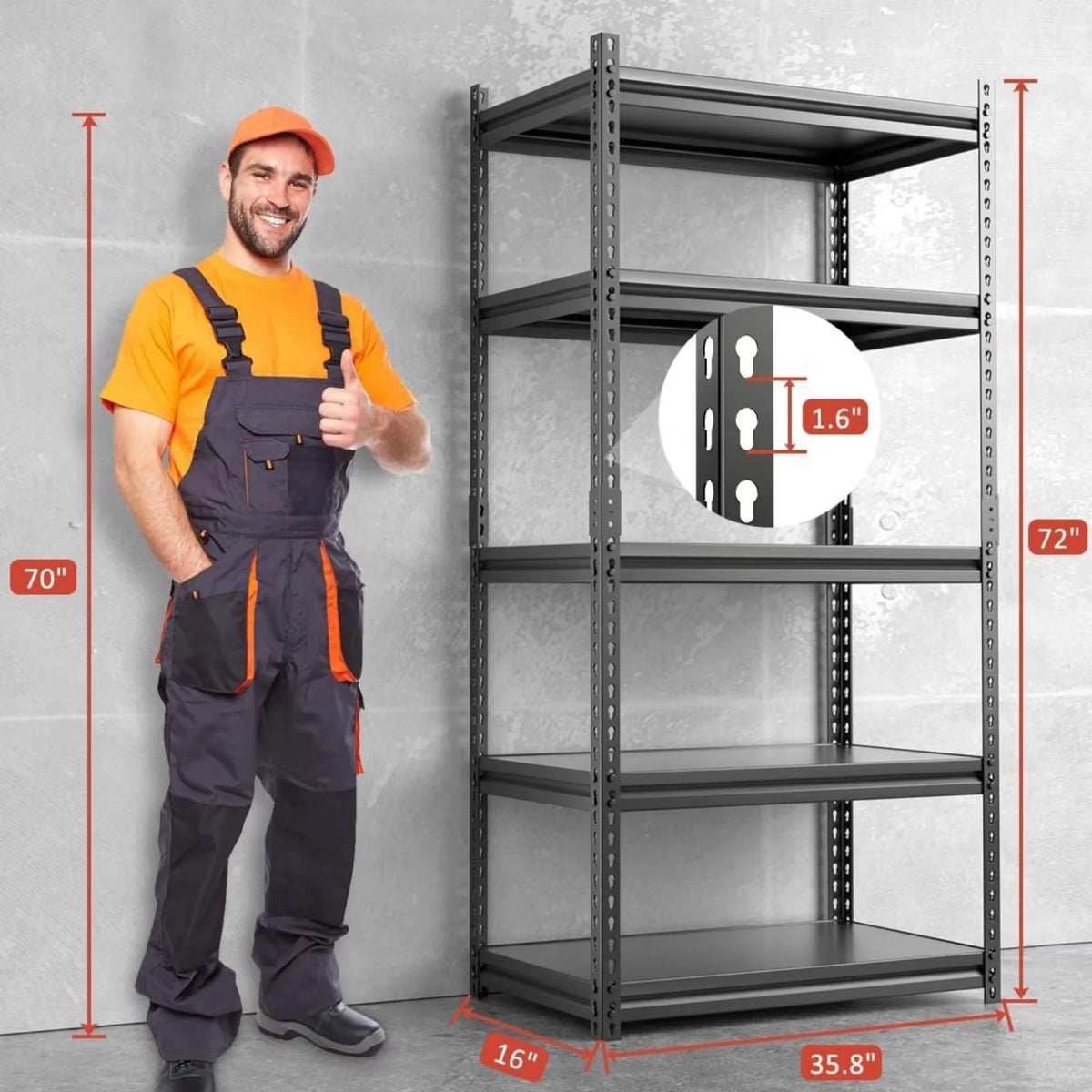 Heavy Duty 5-Tier Metal Garage Storage Shelving Rack, 35.8" W x 16.2" D x 72" H V71584
