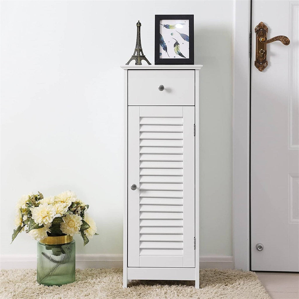 White Wood Finish Bathroom Floor Cabinet with Drawer O360