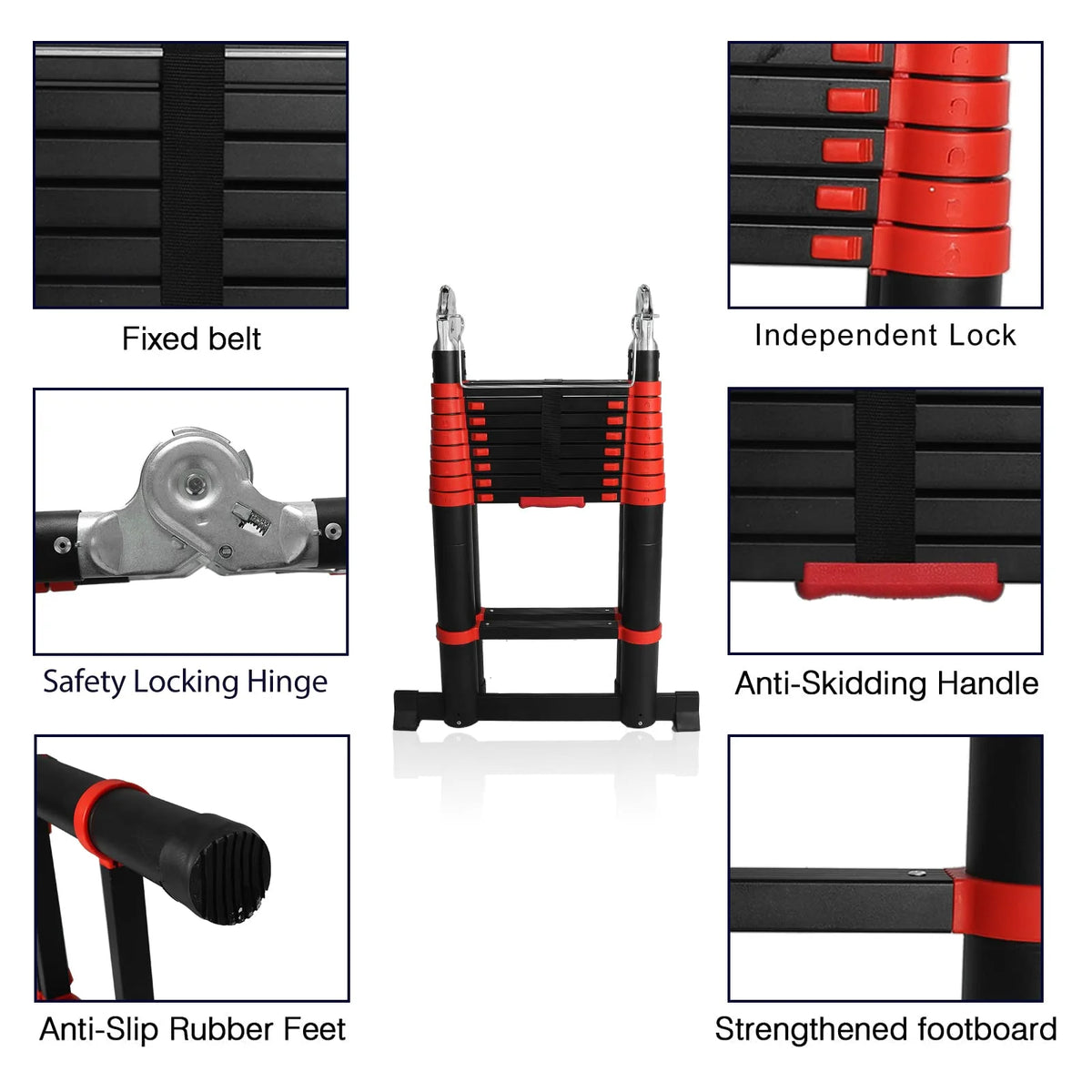 Aluminum Telescoping Extension Ladder, Red Alloy A-Frame Ladder V5551