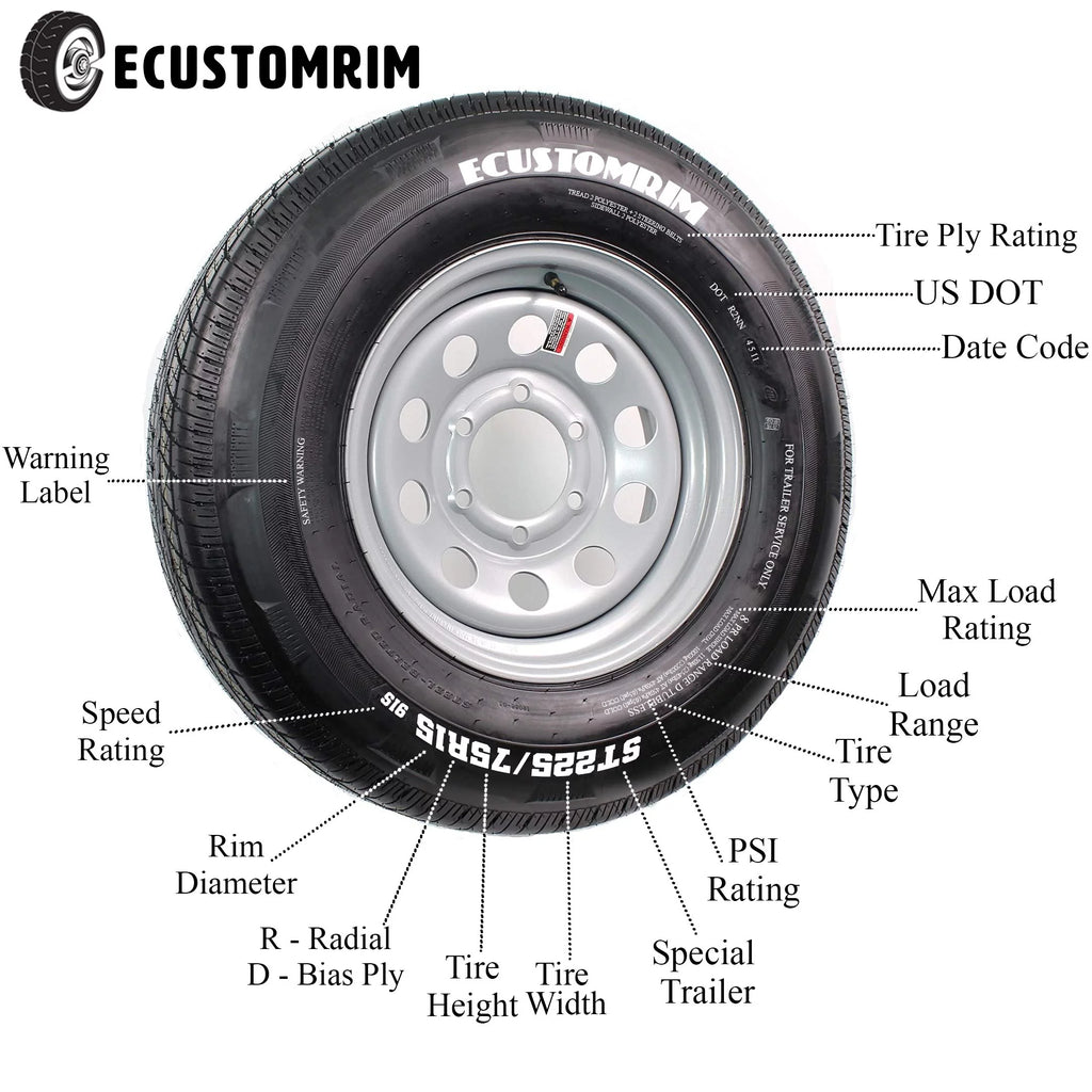 ST205/75R15 LRD Trailer Tire On Rim Aluminum Black Wheel F520978