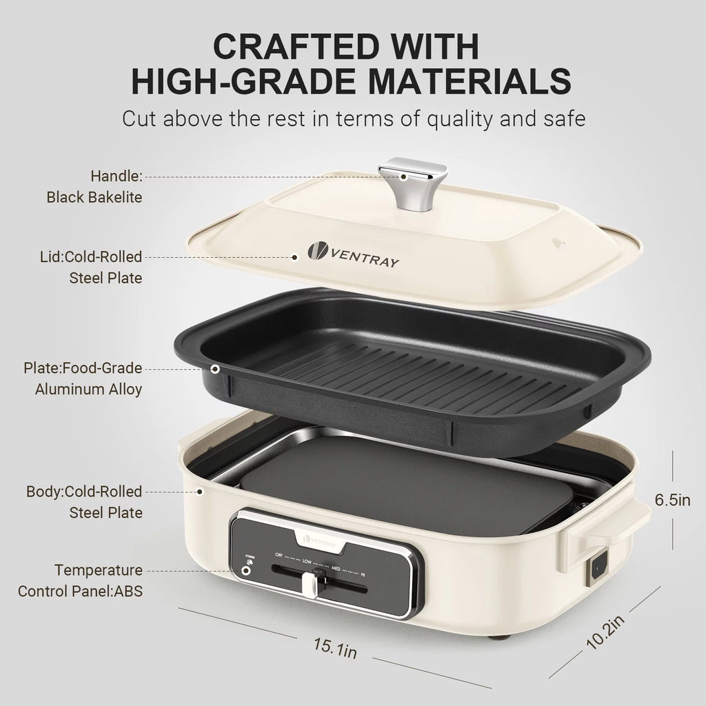 Electric Indoor Grill Portable Korean BBQ Nonstick 1200W White S582