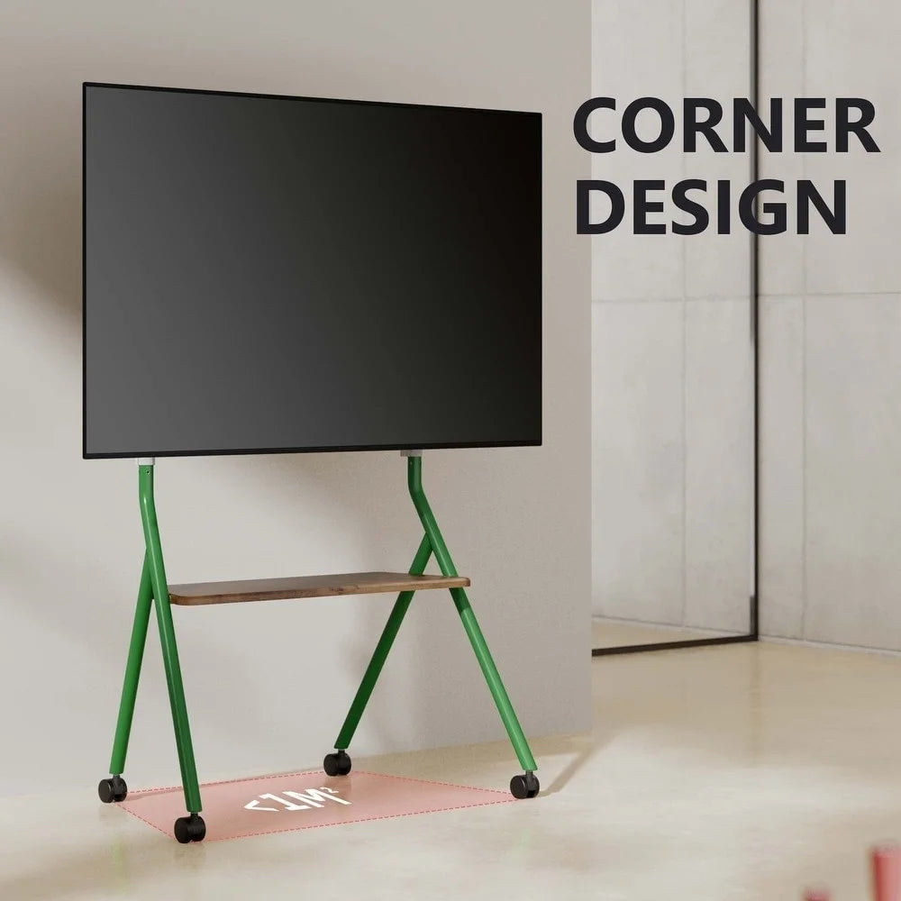 Mobile TV Stand for 55 60 65 75 78 Inch TV with Wooden Storage Shelves O23984