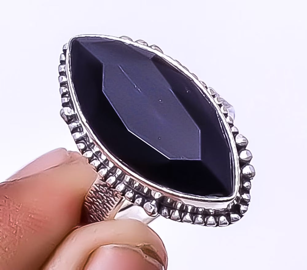 Black Onyx 925 Sterling Silver Solitaire Ring Adjustable G297071