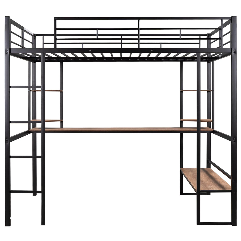 Black Full Metal Loft Bed with Desk and Shelves C645