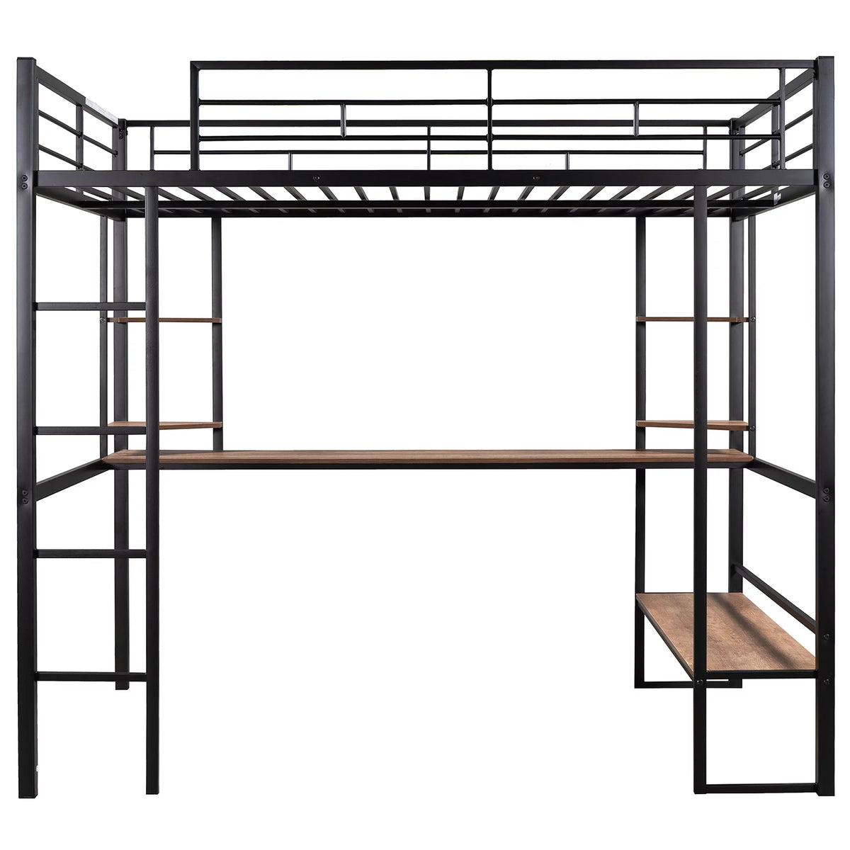 Black Full Metal Loft Bed with Desk and Shelves C645