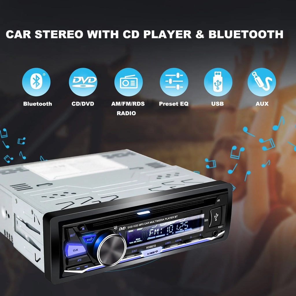 Single DIN Car Stereo with CD/DVD Player Bluetooth AM/FM Radio B4232