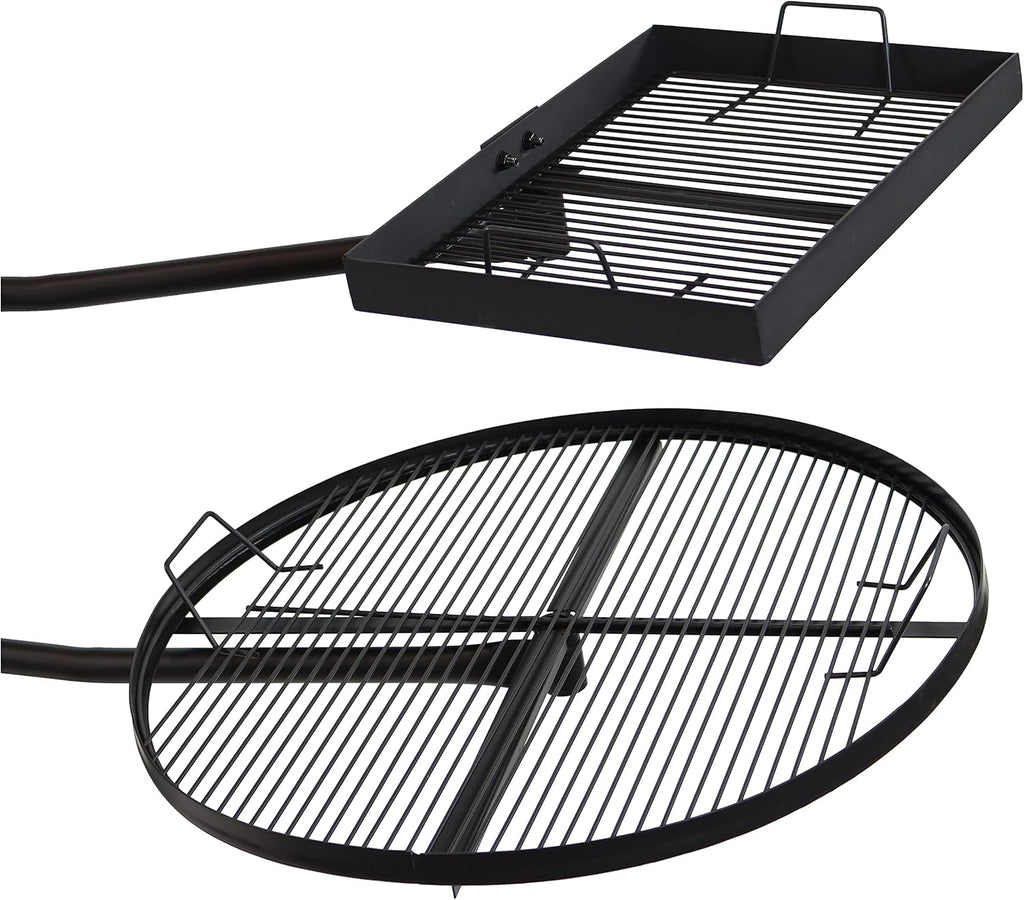 Dual Campfire Steel Cooking Grill Grate Swivel System with Stand V586