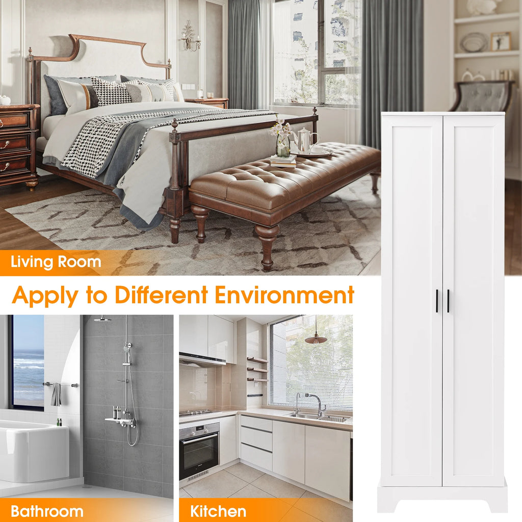 Tall Wood Bathroom Storage Cabinet with Adjustable Shelves Z2521