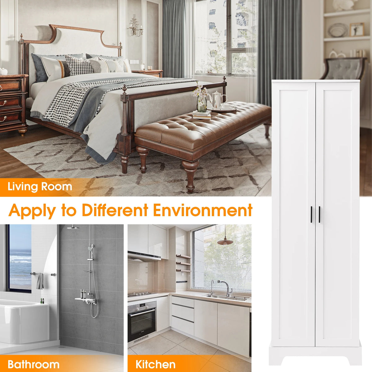 Tall Wood Bathroom Storage Cabinet with Adjustable Shelves Z2521