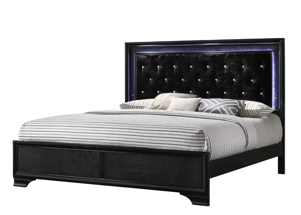 King Size Upholstery LED Bed Dresser Mirror Nightstand Set I9133