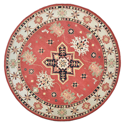 10'x10' Round Red Cream Hand Tufted Wool Area Rug O19679