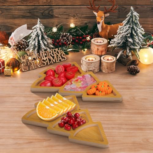 2Pcs Christmas Tree Shaped Wooden Serving Platters P88315
