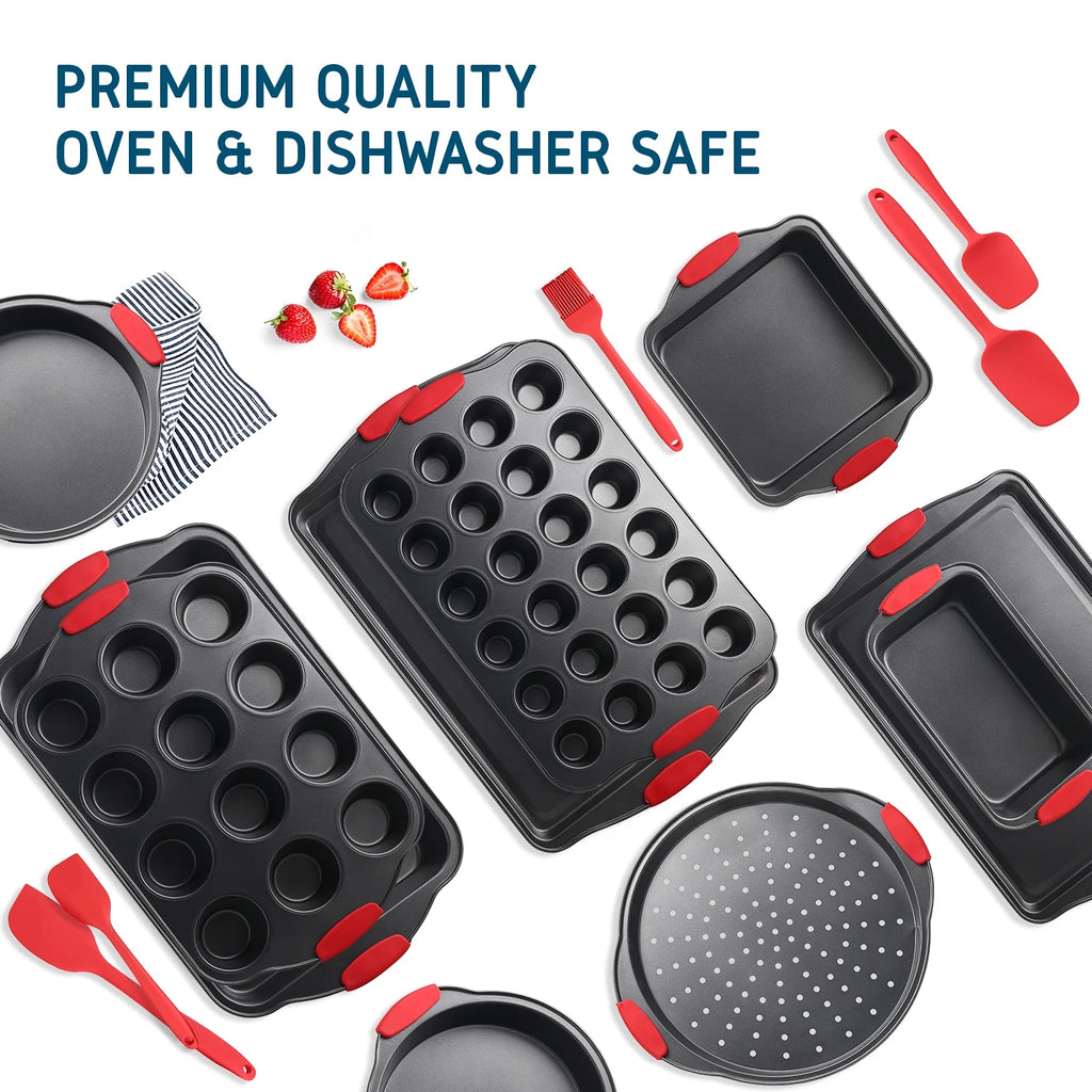 15 PC Nonstick Carbon Steel Bakeware Set with Silicone Handles T17414