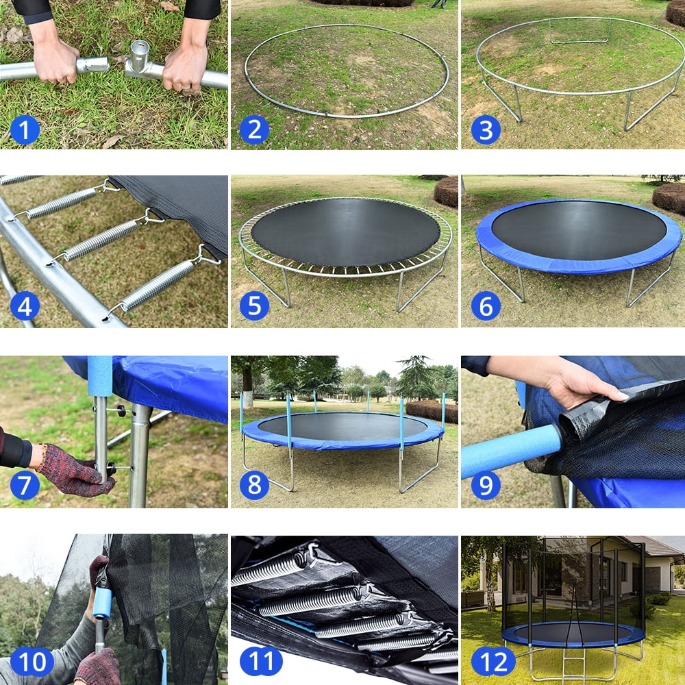 10 ft Trampoline with Enclosure and Wind Stakes, Blue M3763