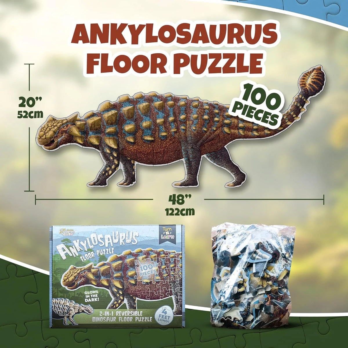 100-Piece Double Sided Glow-in-The-Dark Dinosaur Jigsaw Puzzle J536