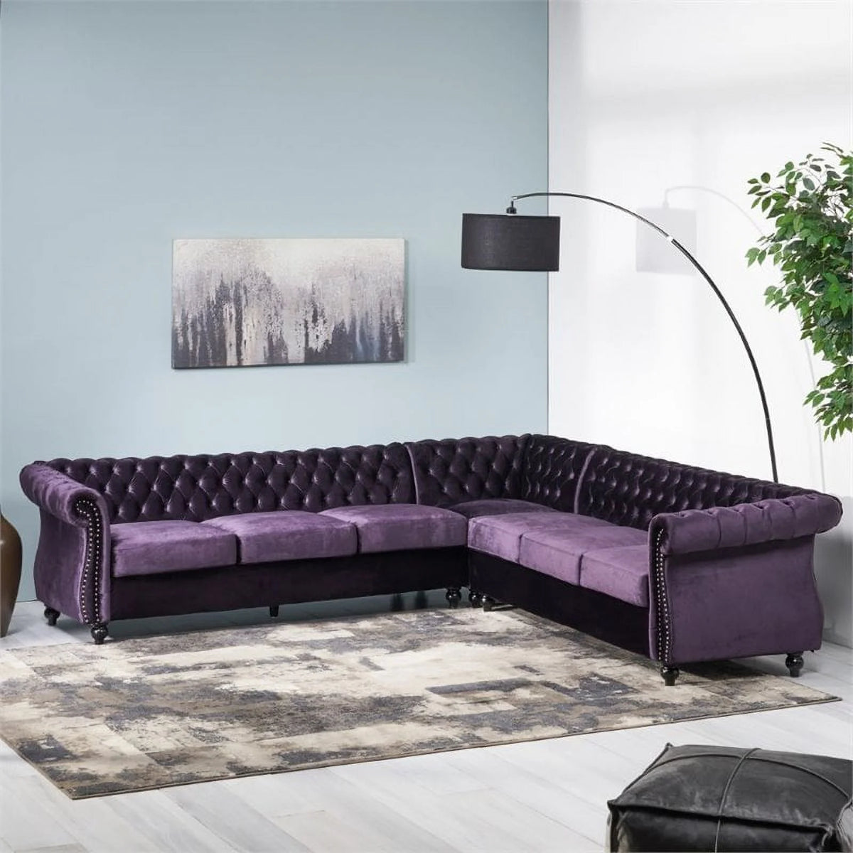 7 Seat Velvet Tufted Chesterfield Sectional V650952