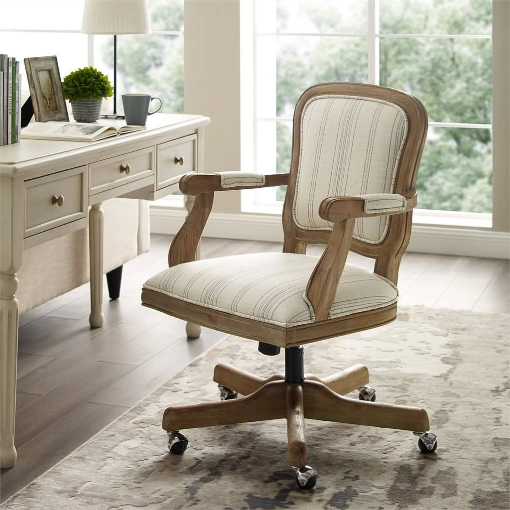 Beige Stripe Upholstered Office Chair with Wheels G53903