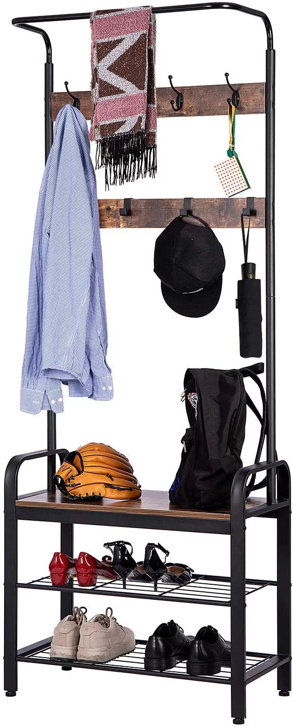 3-in-1 Entryway Hall Tree with Storage Bench J9138