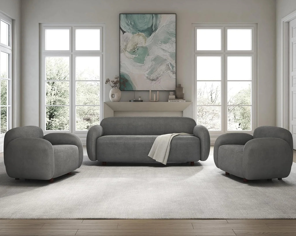 Boucle Sofa 3 Piece Set Grey P323