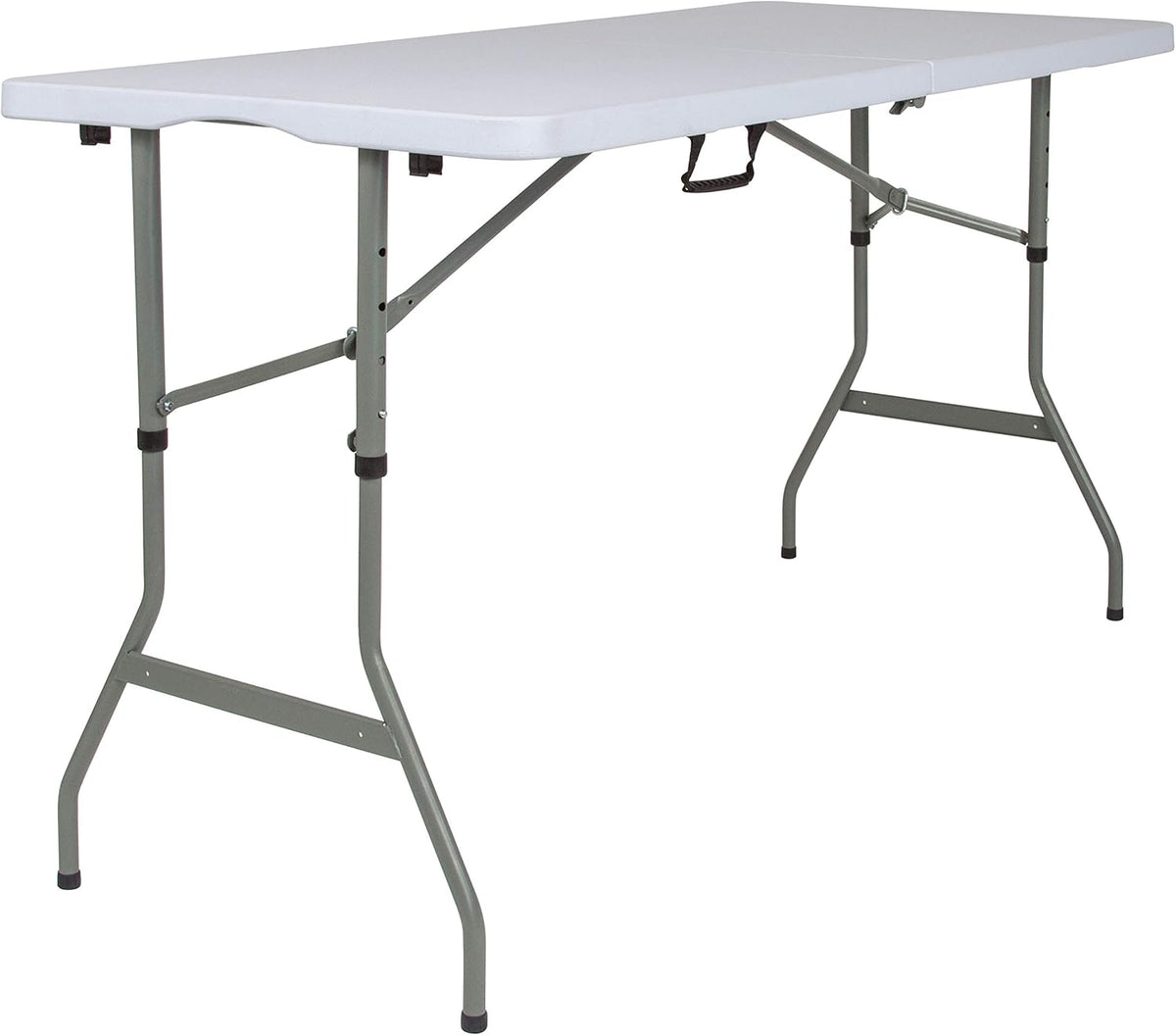5-Foot Height Adjustable Bi-Fold Granite White Plastic Folding Table with Carrying Handle T99072