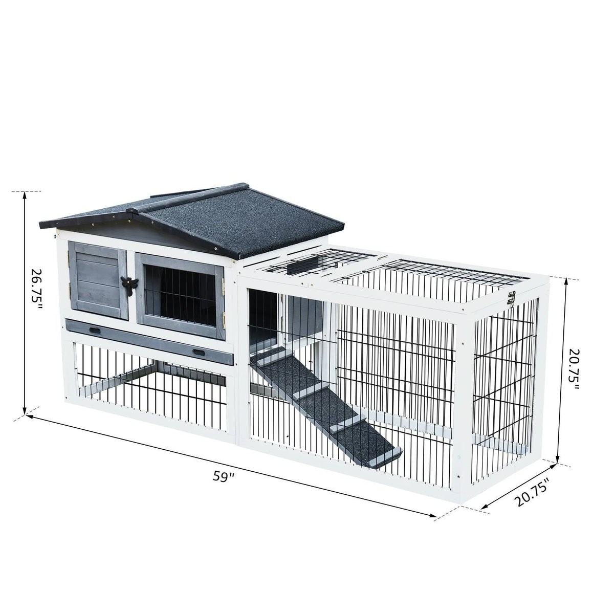 Solid Wood Rabbit Hutch with Black Metal Cage and Easy Clean Tray Q7798