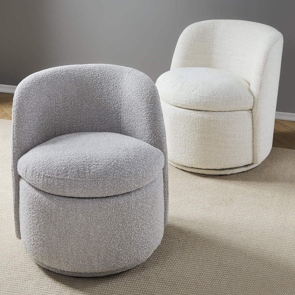 White Boucle Fabric Barrel Accent Chair O1912