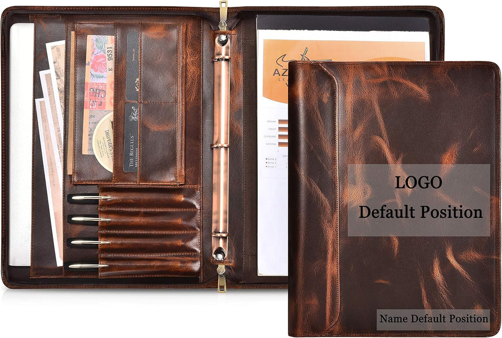 Dark Brown Genuine Leather Padfolio Binder with YKK Zipper G92018