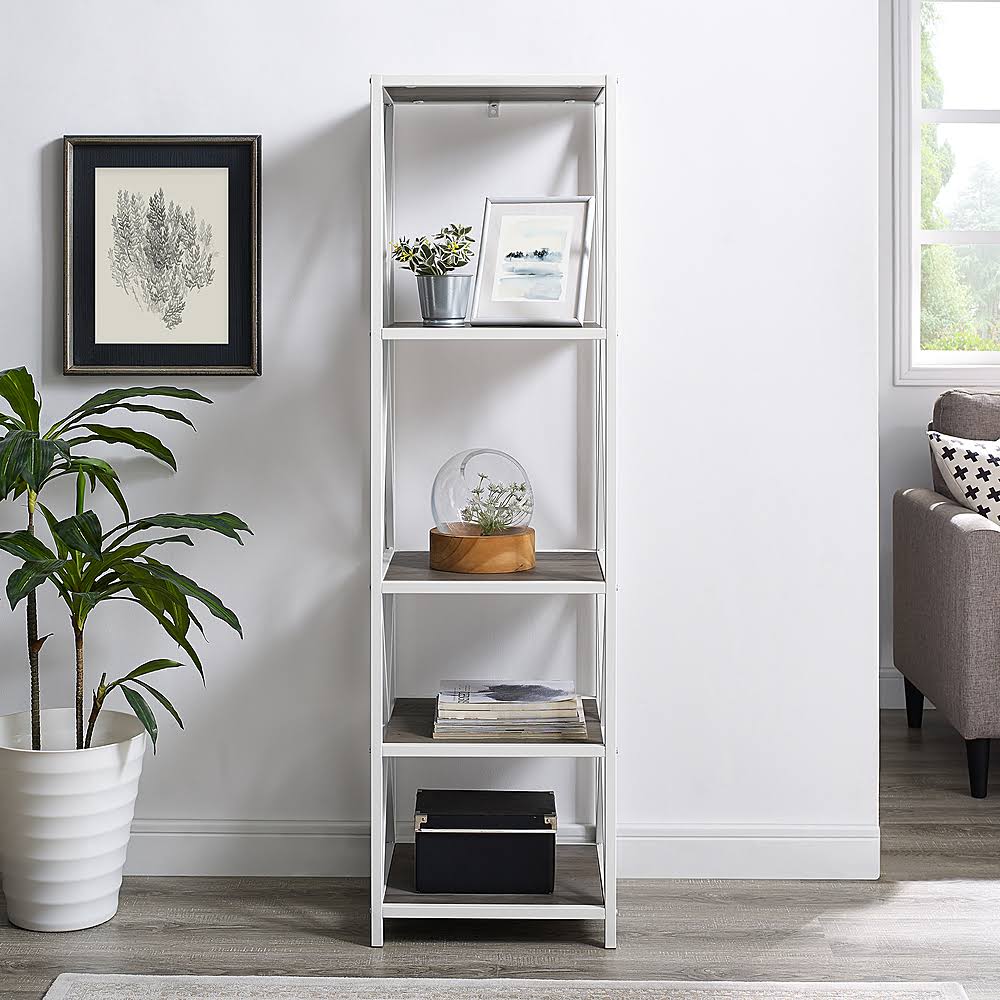 4-Shelf Bookcase Gray Wash White Metal V3413