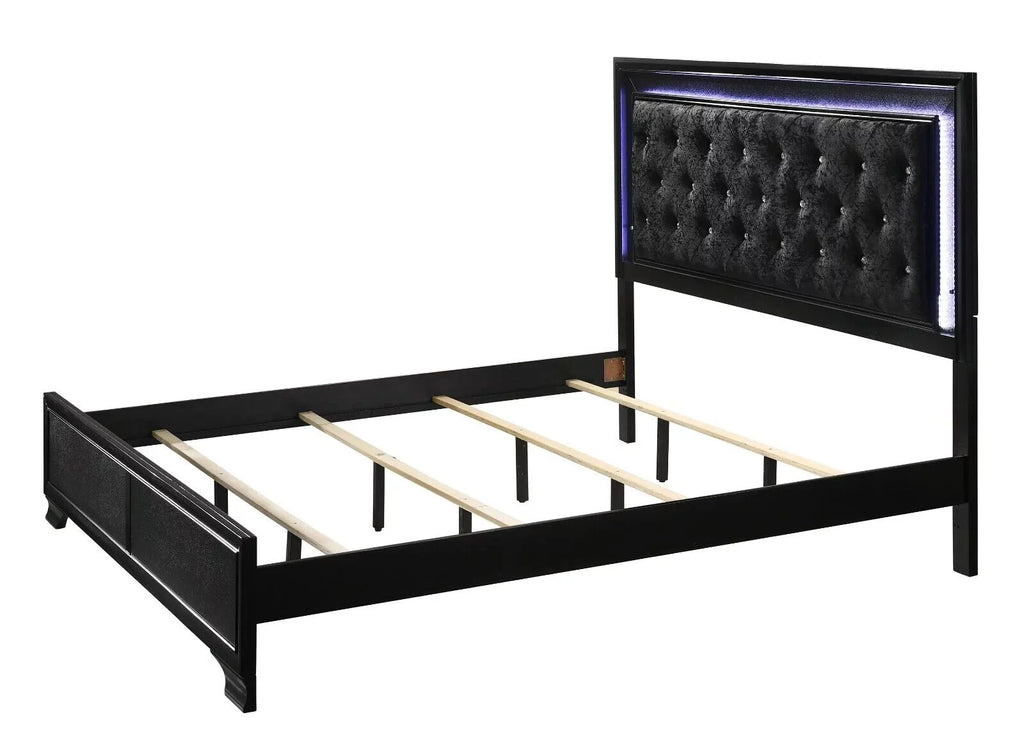 King Size Upholstery LED Bed Dresser Mirror Nightstand Set I9133