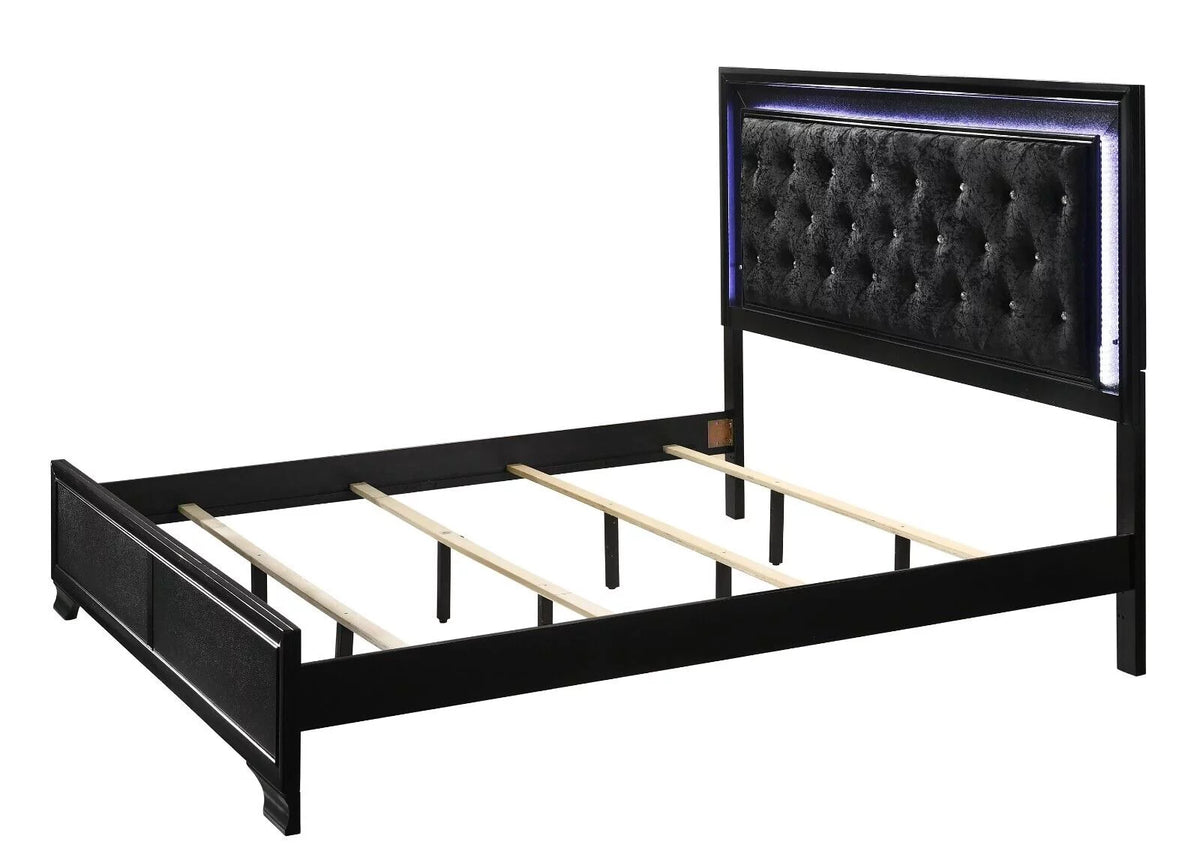 King Size Upholstery LED Bed Dresser Mirror Nightstand Set I9133