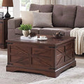 Brown Square Wood Coffee Table with Hidden Compartment R6197