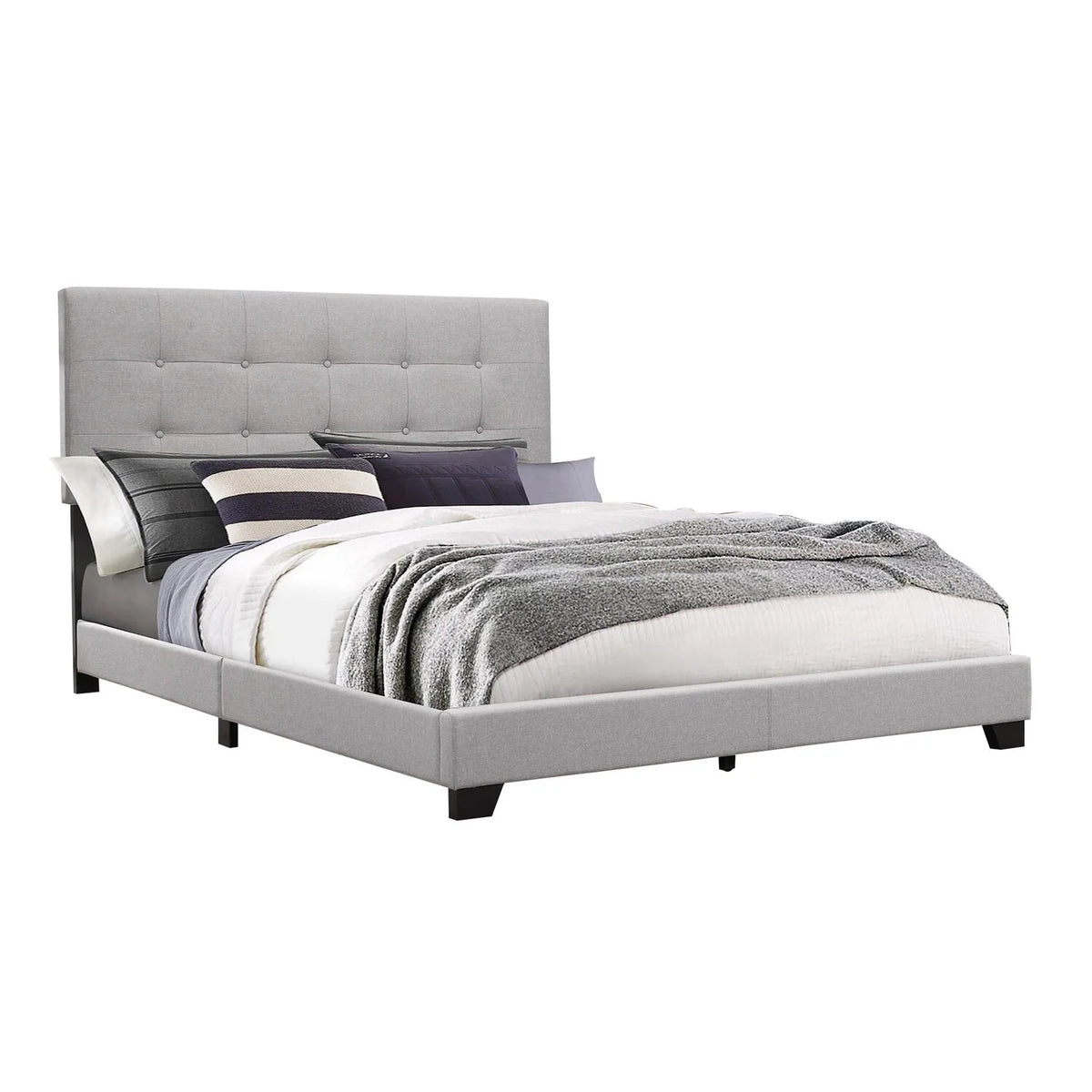 King Size Light Gray Button Tufted Upholstery Wood Bed M890