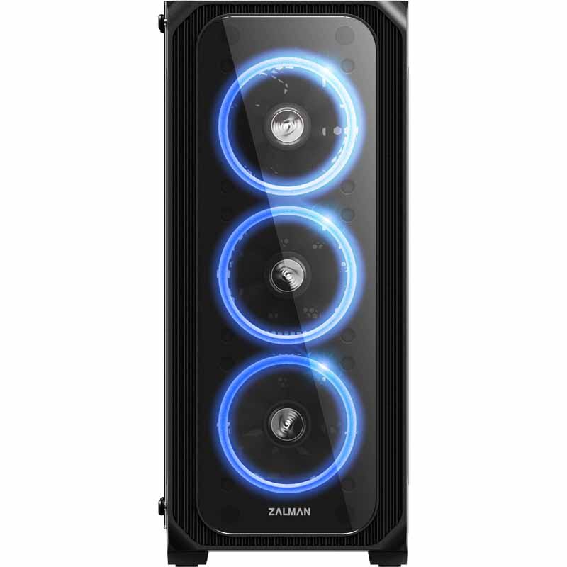 ATX Mid Tower Gaming PC Case with Tempered Glass and 4 Pre-Installed 120mm RGB LED Ring Fans J45120