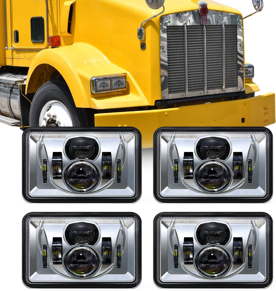 4x6 Inch LED Headlights 4 PCS 60W 14400LM Rectangular O486
