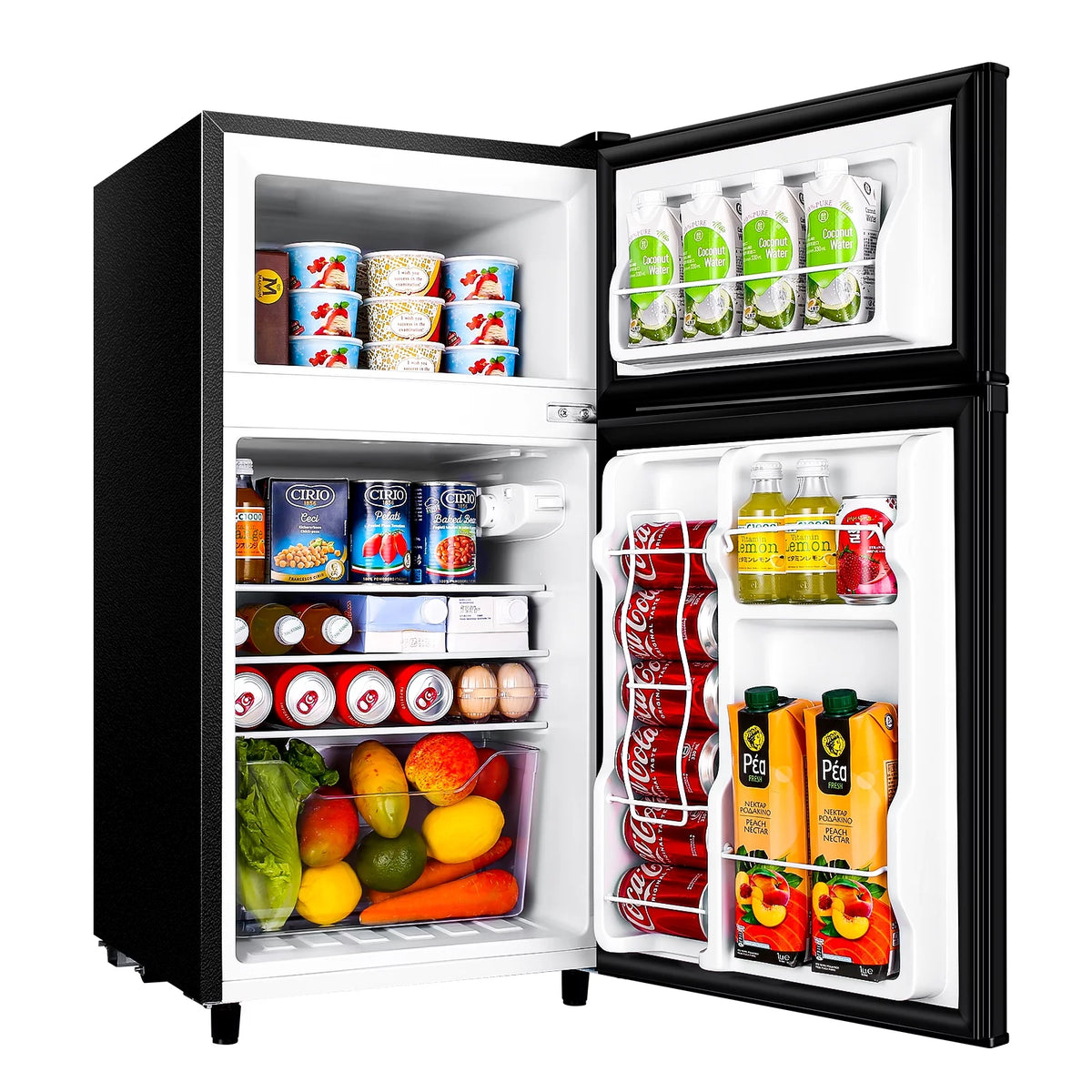 Two Door Mini Fridge with Freezer, 3.5 Cu ft, Black I125