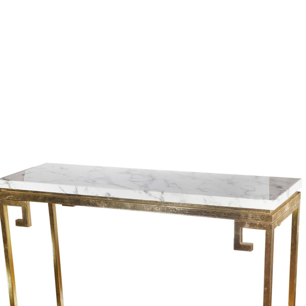 Modern Iron Console with Stone Top Gold White Y922