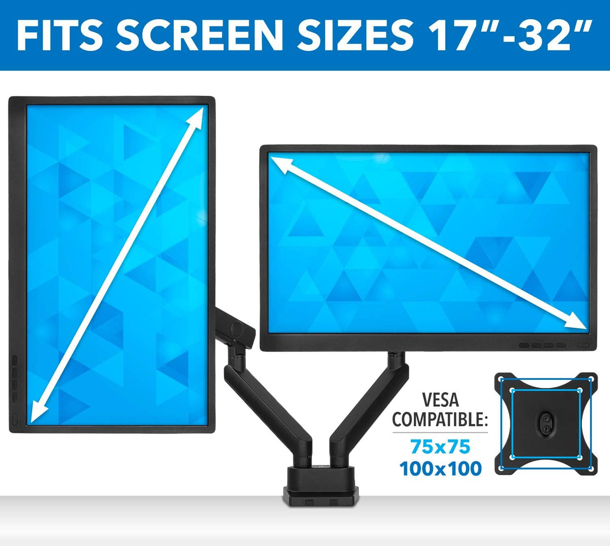 Dual Monitor Arm Mount Desk Stand, Height Adjustable, Fits Two 24 27 29 30 32 Inch VESA 75 100 Screens R617352