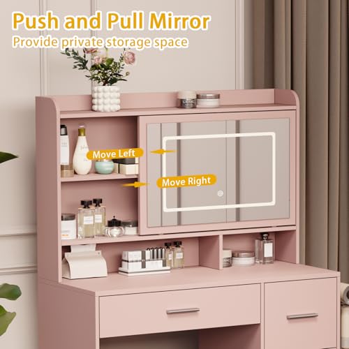 White Vanity Desk with Mirror and Chair B704298