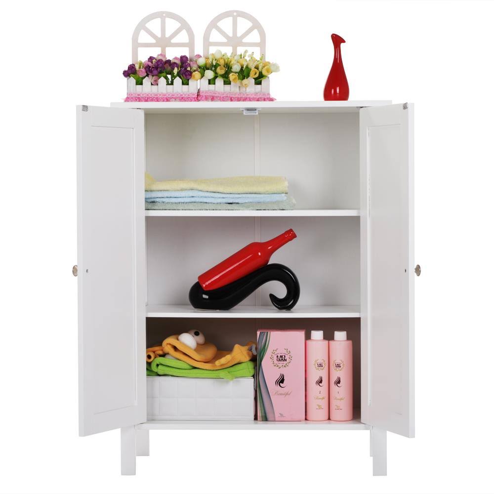 White Free Standing Bathroom Floor Cabinet with Double Doors and Adjustable Shelf J4367