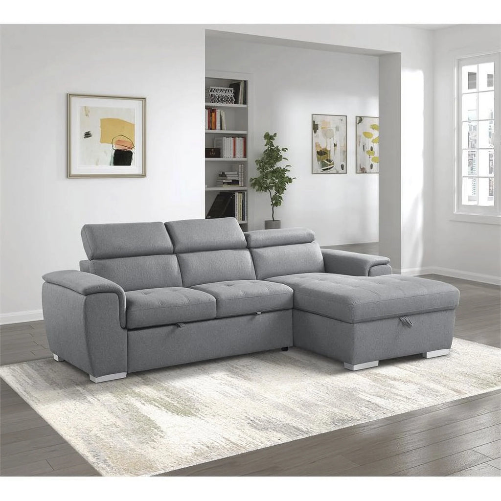 Gray 2-Piece Fabric Sectional with Pull-Out Bed K4498