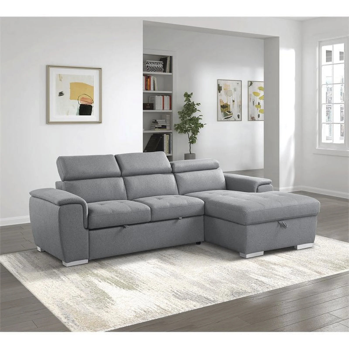 Gray 2-Piece Fabric Sectional with Pull-Out Bed K4498
