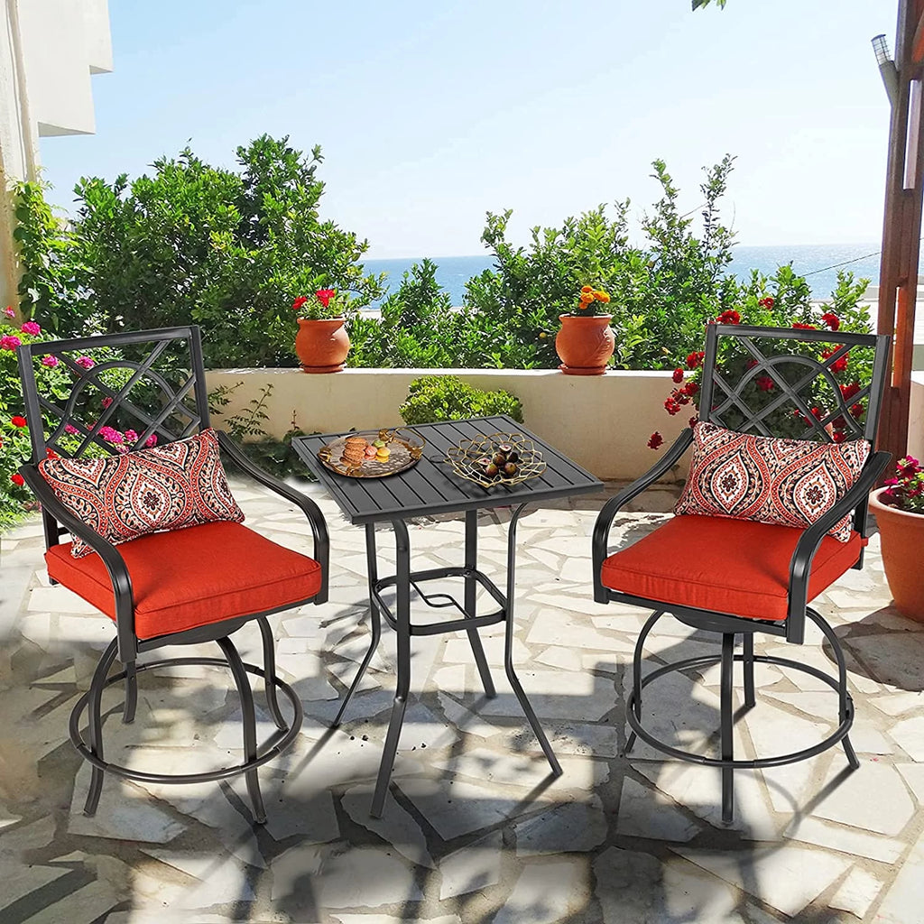 3 Pieces Outdoor Bar Height Bistro Set with Swivel Stools and Table, Black V575