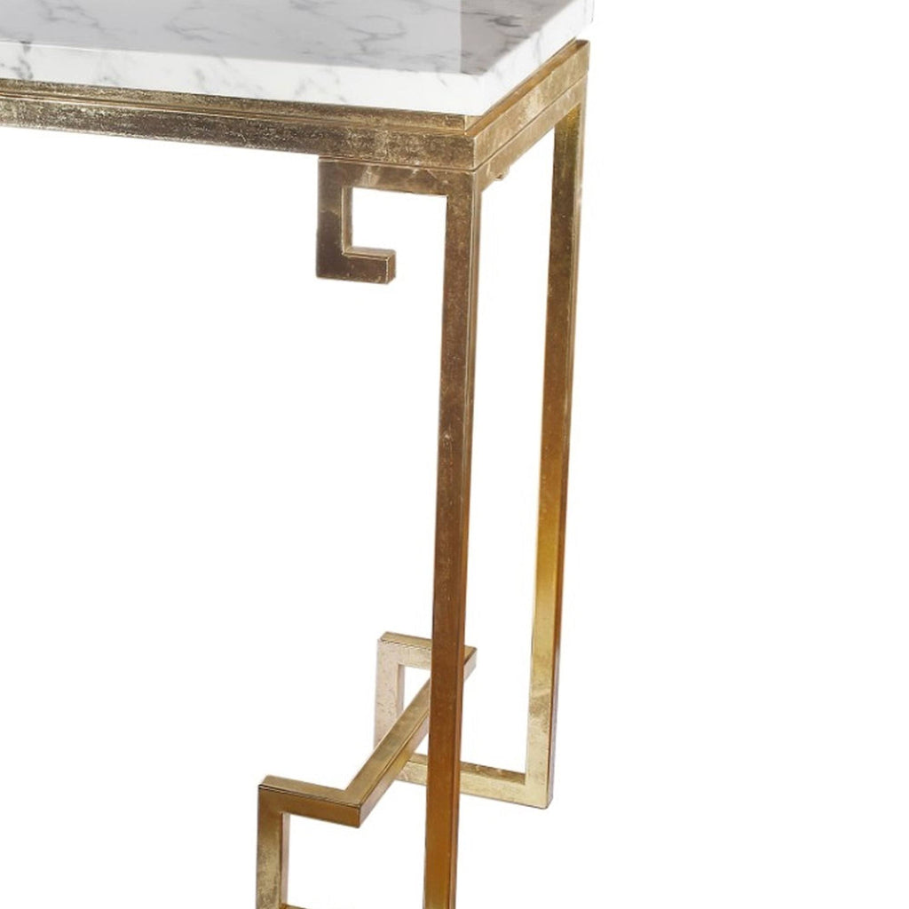 Modern Iron Console with Stone Top Gold White Y922