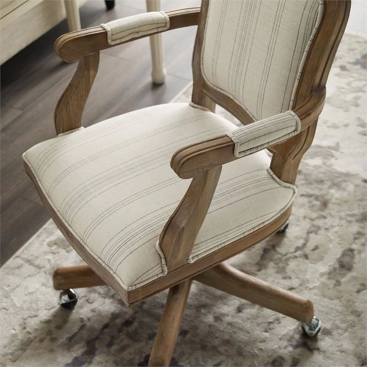 Beige Stripe Upholstered Office Chair with Wheels G53903