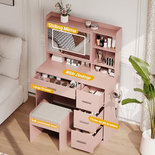 White Vanity Desk with Mirror and Chair B704298
